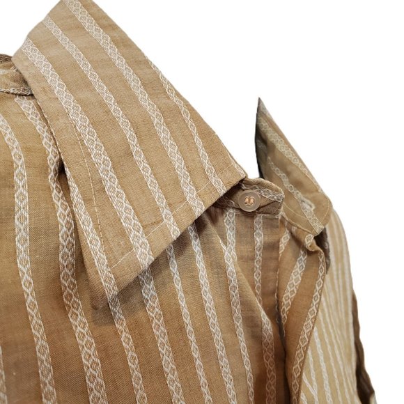 Vintage Tan and White Striped Wide Collar SS Shirt - Picture 2 of 3